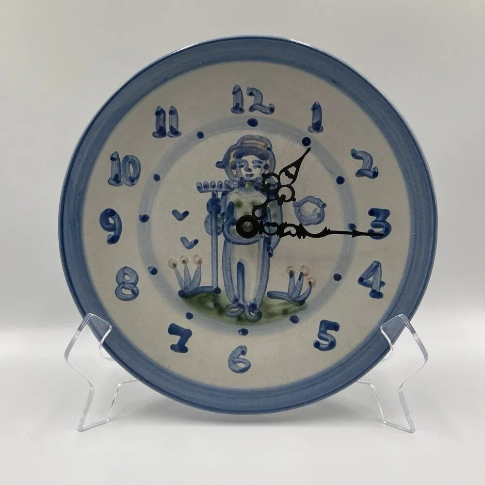 M.A Hadley Pottery 8.5 Inches Farmer Clock Hand Painted Signed Vintage Excellent